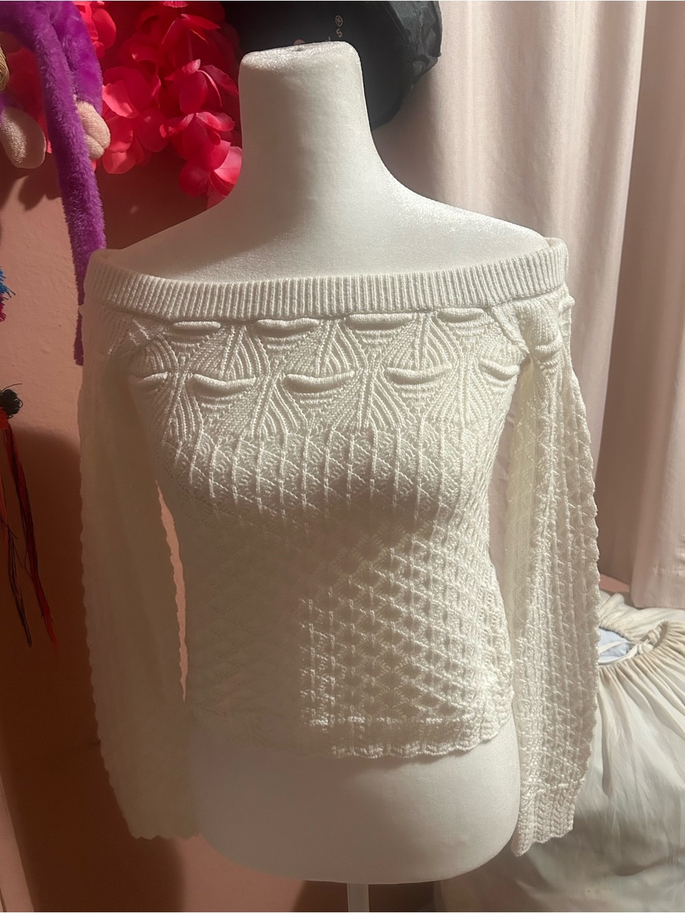 Hollister Cream Off-the-Shoulder Knit Sweater